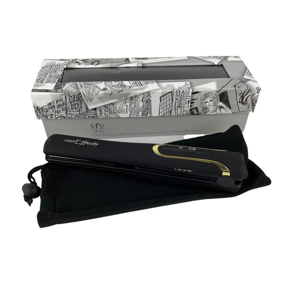 HFX Hair Effects Cordless USB Rechargeable Hair Straightener Matte Black w/Pouch